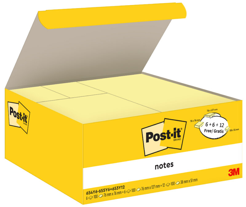 Post-it Haftnotizen notes, Gr&ouml;ssen sortiert, Promotion, gelb