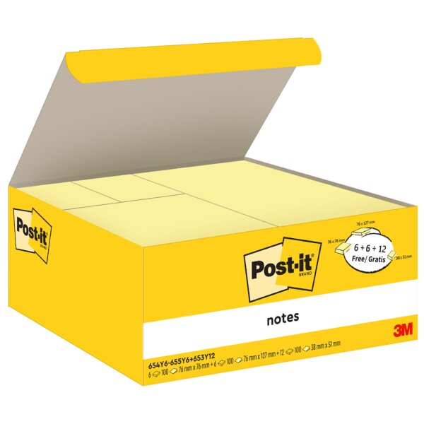 Post-it Bloc-note adh&eacute;sif, tailles assorties, promo, jaune