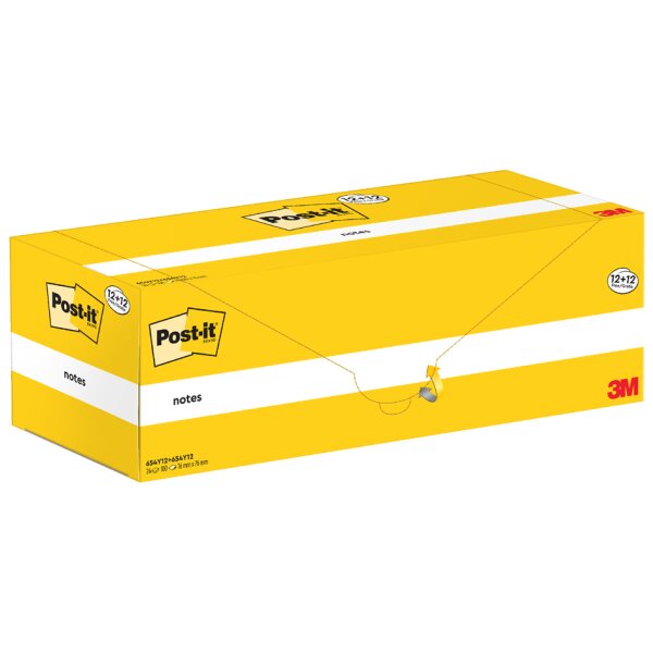 Post-it Haftnotizen notes, 76 x 76 mm, gelb, 12+12 GRATIS
