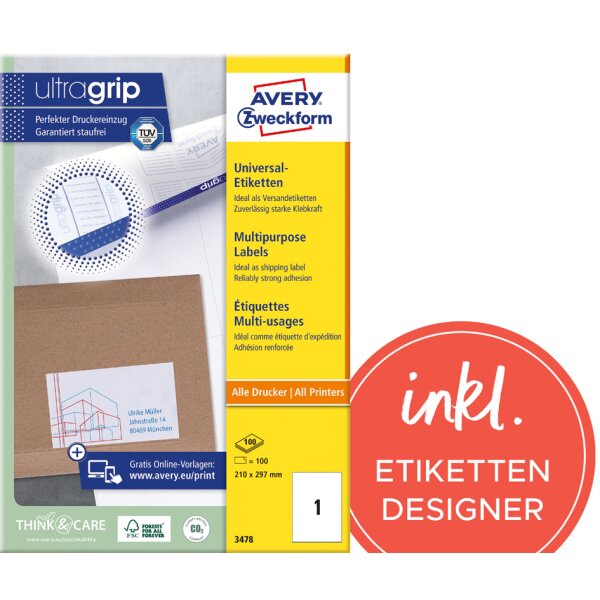 AVERY Zweckform Universal-Etiketten, 70 x 33,8 mm, weiss