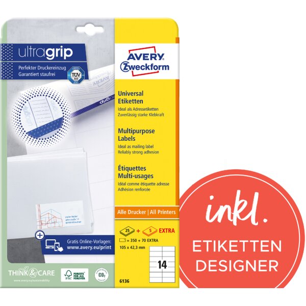 AVERY Zweckform Etiquette universelle, 38 x 21,2 mm, blanc
