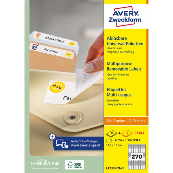 AVERY Zweckform Etiquette universelle, 63,5 x 29,6 mm, blanc