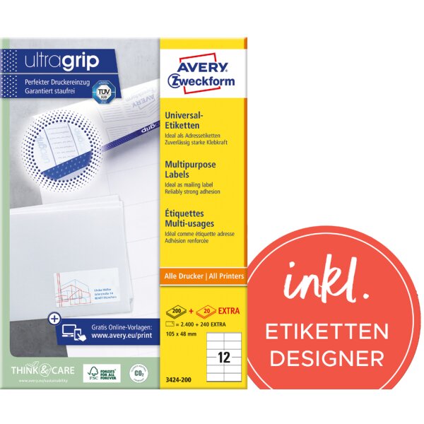 AVERY Zweckform Universal-Etiketten, 70 x 36 mm, weiss