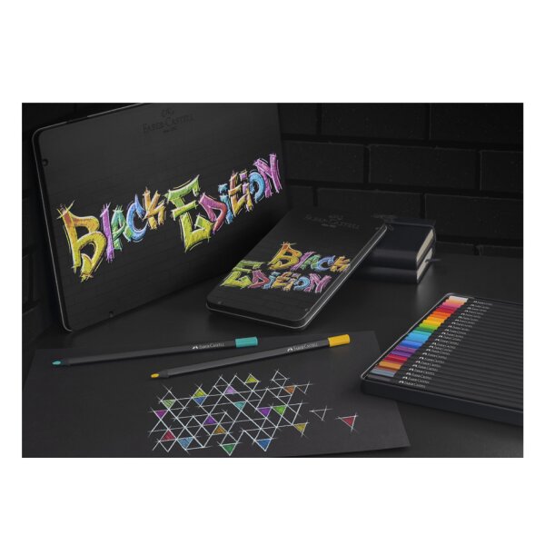 FABER-CASTELL Dreikant-Buntstifte Black Edition, 100er Etui