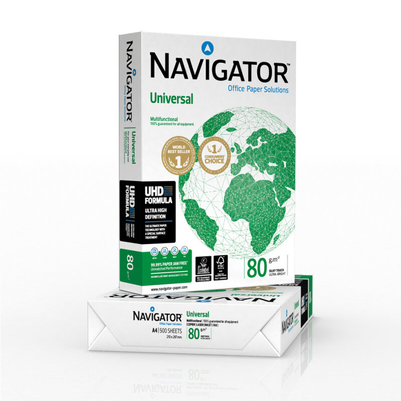 NAVIGATOR Universal Premiumpapier hochweiss A4 80g - 1 Karton (2500 Blatt)
