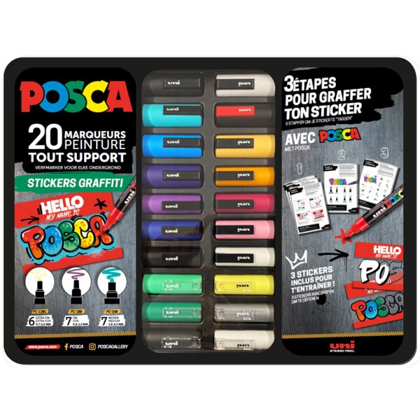 POSCA Marqueur à pigment STICKERS GRAFFITI, mallette métal
