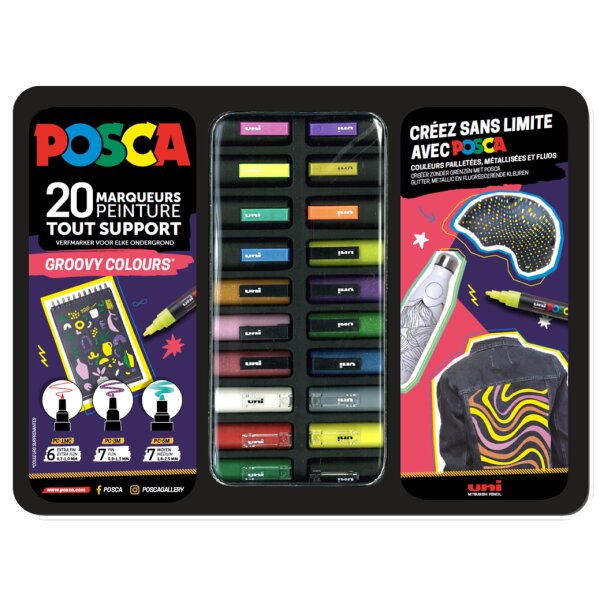 POSCA Marqueur à pigment GROOVY COLOURS, mallette métal