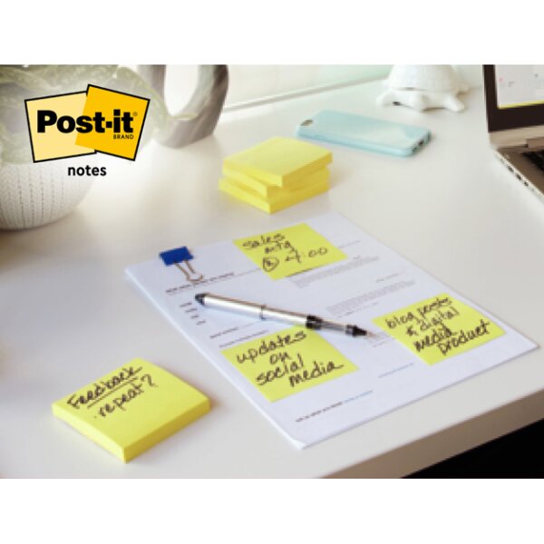 Post-it Bloc-note adh&eacute;sif, 76 x 76 mm, jaune, blister