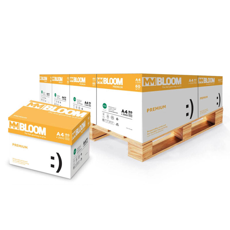 MM BLOOM Premium Papier Premium extra blanc A4 80g - 1/4 Palette (25000 Feuilles)