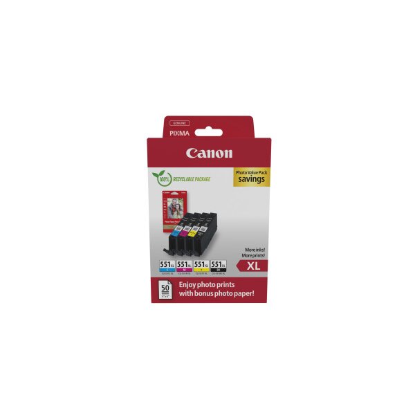 CANON Photo Value Pack XL BKCMY CLI-551BKCMY PIXMA iP7250 PP-201 50Bl.