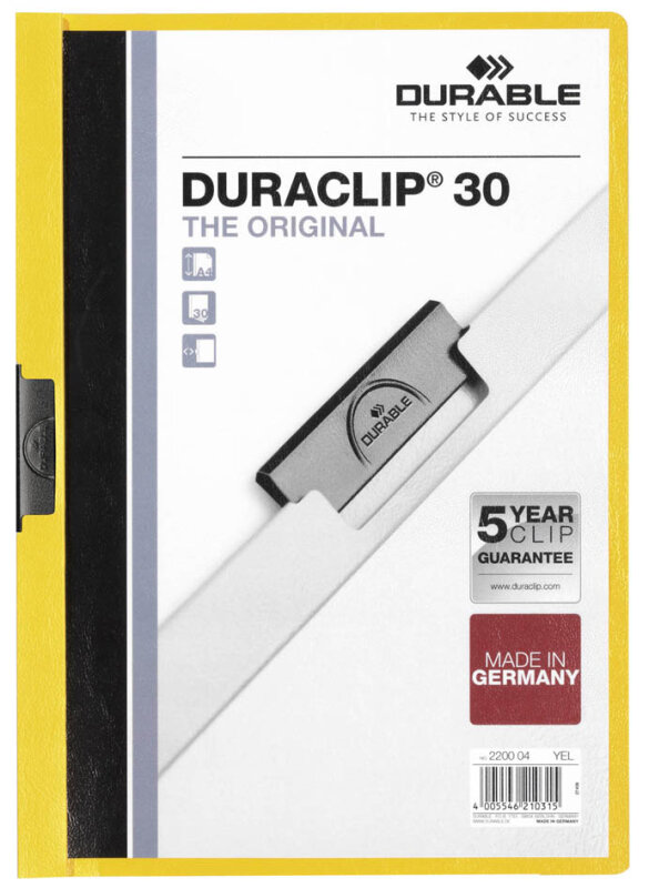 DURABLE Chemise &agrave; clip DURACLIP ORIGINAL 30, A4, jaune
