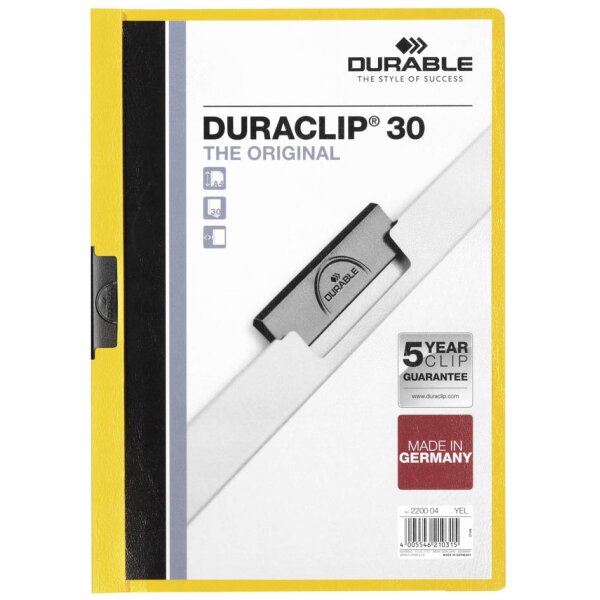 DURABLE Chemise à clip DURACLIP ORIGINAL 30, A4, jaune