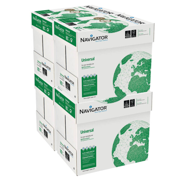 NAVIGATOR Universal Premiumpapier hochweiss A4 80g - 4 Kartons (10000 Blatt)