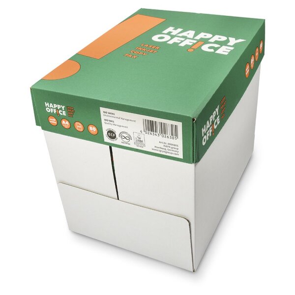 HAPPY OFFICE Universalpapier weiss A4 80g - 1 Karton (2500 Blatt)