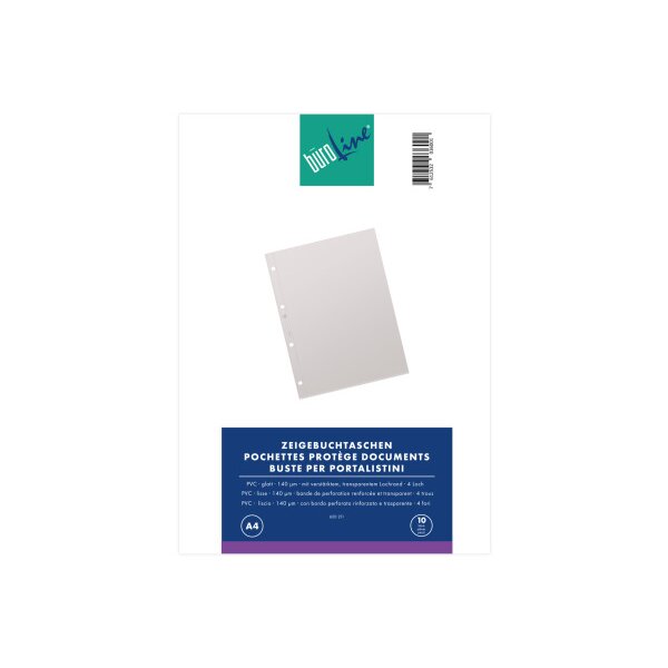 BÜROLINE Zeigetaschen PVC 140 my A4 620211 transparent, glatt 10 Stück