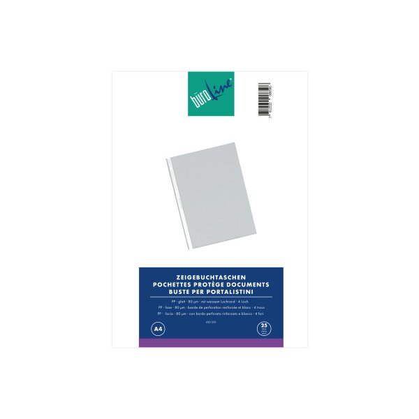 BÜROLINE Zeigetaschen PP 80 my A4 620233 transparent, glatt 25 Stück