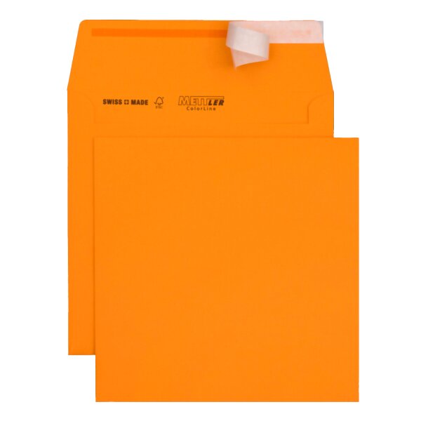 METTLER Couvert farbig 175 x 175 mm ohne Fenster Haftklebe hellorange 120g - 500 Stück