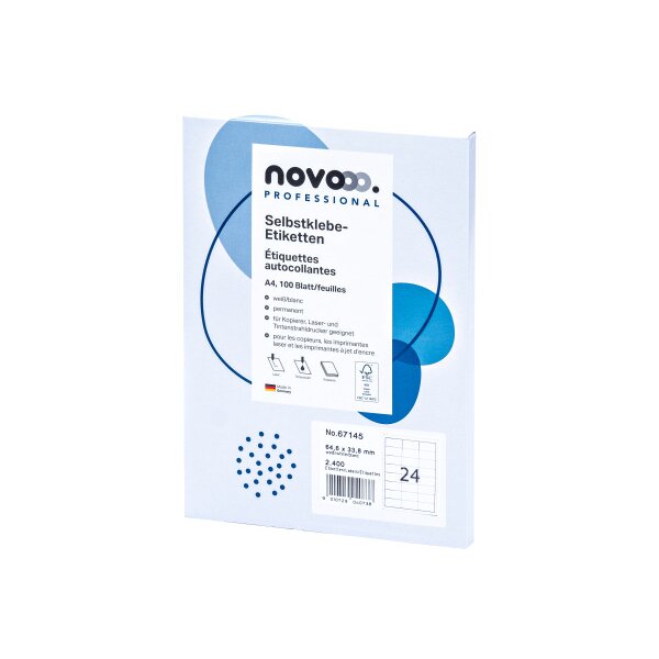 NOVOOO Etiquette 64.6x33.8mm 67145 blanc 2400 pi&egrave;ces