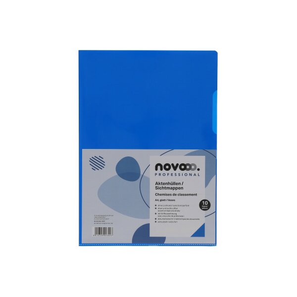 NOVOOO Pro Sichtmappen 140my A4 400197666 blau glatt 10 Stück