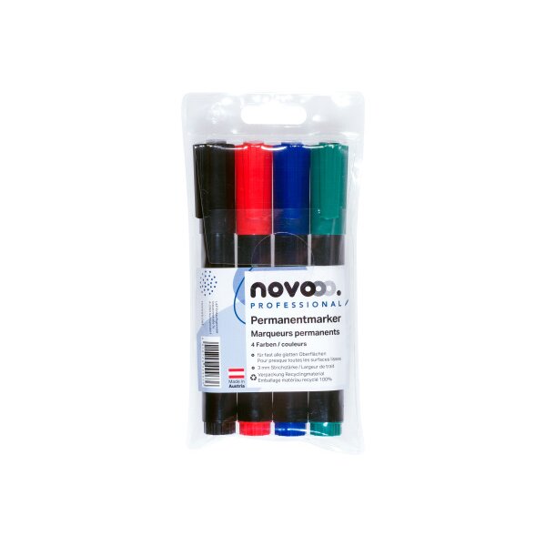 NOVOOO Permanent Marker Set 3mm 25908 4 Farben ass.
