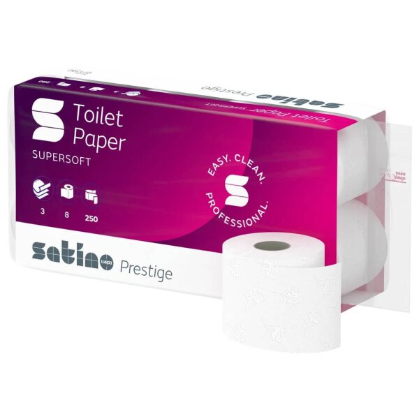 SATINO Prestige Toilettenpapier hochweiss, 3-lagig, 250 Blatt - 1/2 Palette (896 Rollen)