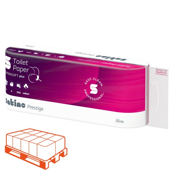 SATINO Prestige Cotton Papier de toilette extra blanc, 3 couches, 250 feuilles - 1/4 Palette (336 rouleaux)