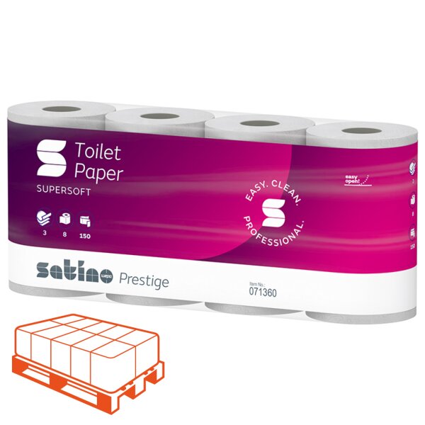 SATINO Prestige Toilettenpapier hochweiss, 3-lagig, 150 Blatt - 1/4 Palette (480 Rollen)