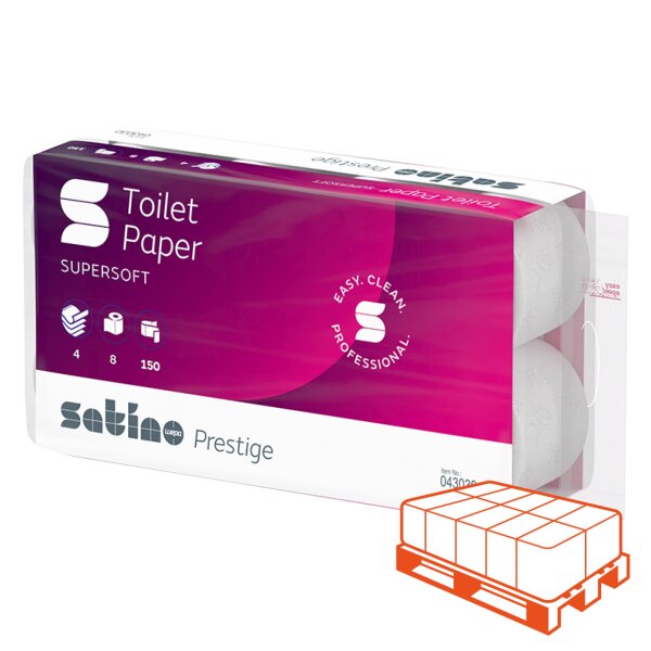 SATINO Prestige Papier de toilette extra blanc, 4 couches, 150 feuilles - 1/4 Palette (360 rouleaux)