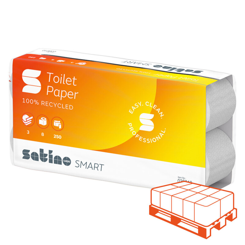 SATINO Smart Recycling Papier de toilette extra blanc, 3 couches, 250 feuilles -1/4 Palette (256 rouleaux)