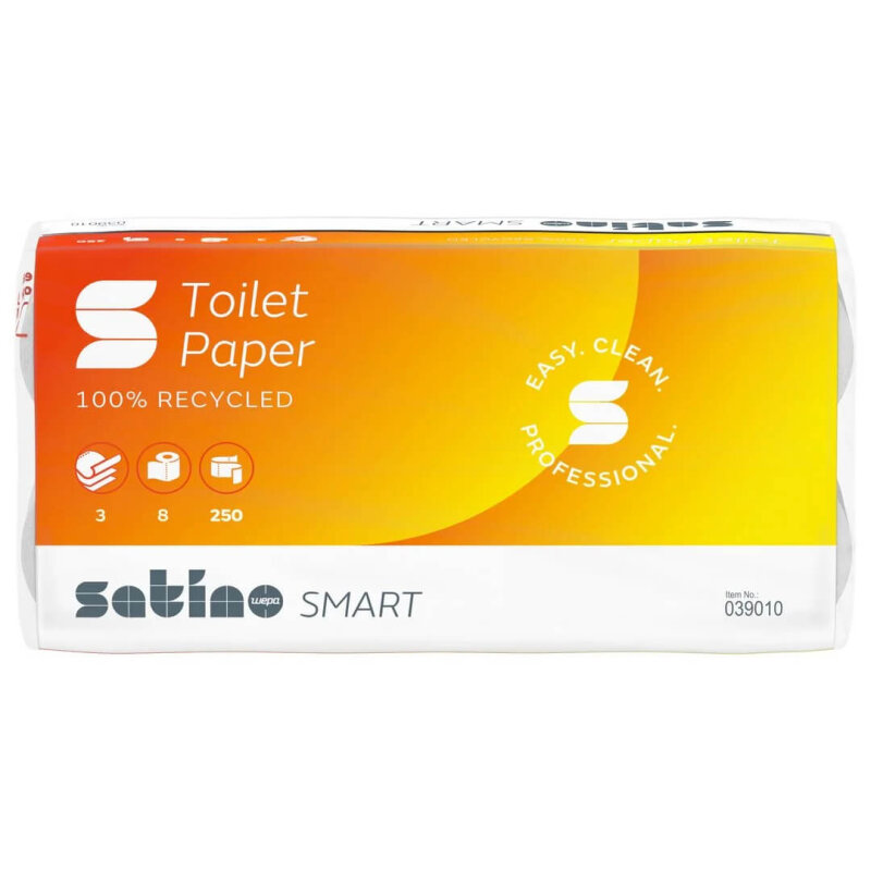 SATINO Smart Recycling Papier de toilette extra blanc, 3 couches, 250 feuilles -1/4 Palette (256 rouleaux)