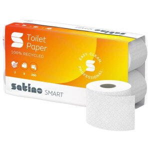 SATINO Smart Recycling Papier de toilette extra blanc, 3 couches, 250 feuilles -1/4 Palette (256 rouleaux)