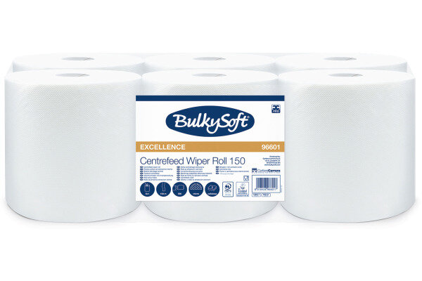 BULKYSOFT Putztuchrolle 2-lagig 19x38cm 26137 Midi, Premium weiss 6 Rollen
