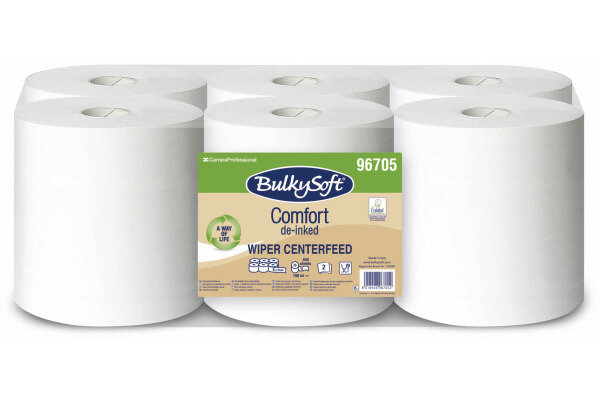 BULKYSOFT Putztuchrolle 2-lagig 19x24cm 32977 Midi Comfort weiss,recyc 6 Rl.