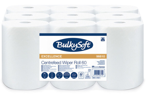 BULKYSOFT Putztuchrolle 2-lagig 60m,22cm 26255 Midi, Premium weiss 9 Rollen
