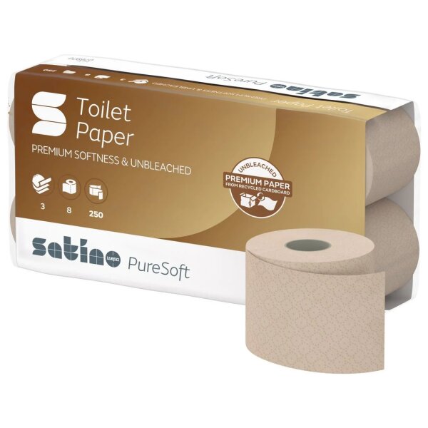 SATINO PureSoft Recycling Papier de toilette beige, 3-couches, 250 feuilles - 1 Palette (2112 rouleaux)