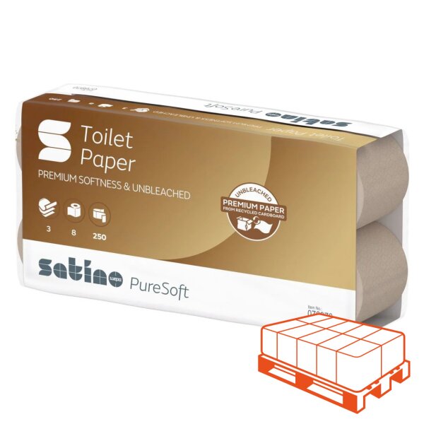 SATINO PureSoft Recycling Papier de toilette beige, 3-couches, 250 feuilles - 1/4 Palette (512 rouleaux)