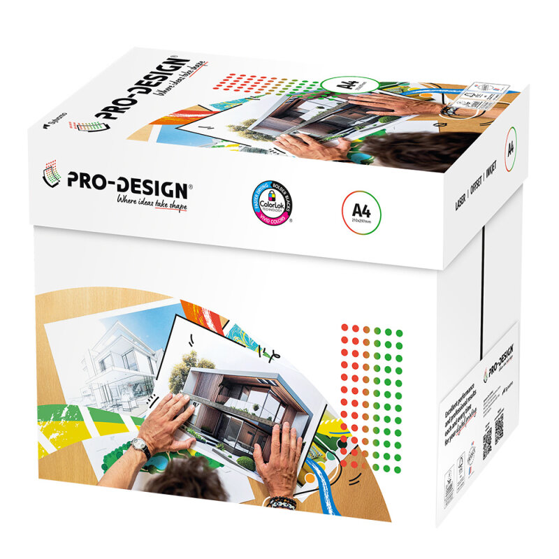 PRO-DESIGN Papier Laser couleur extra blanc A4 90g - 1 Carton (2.500 Feuilles)