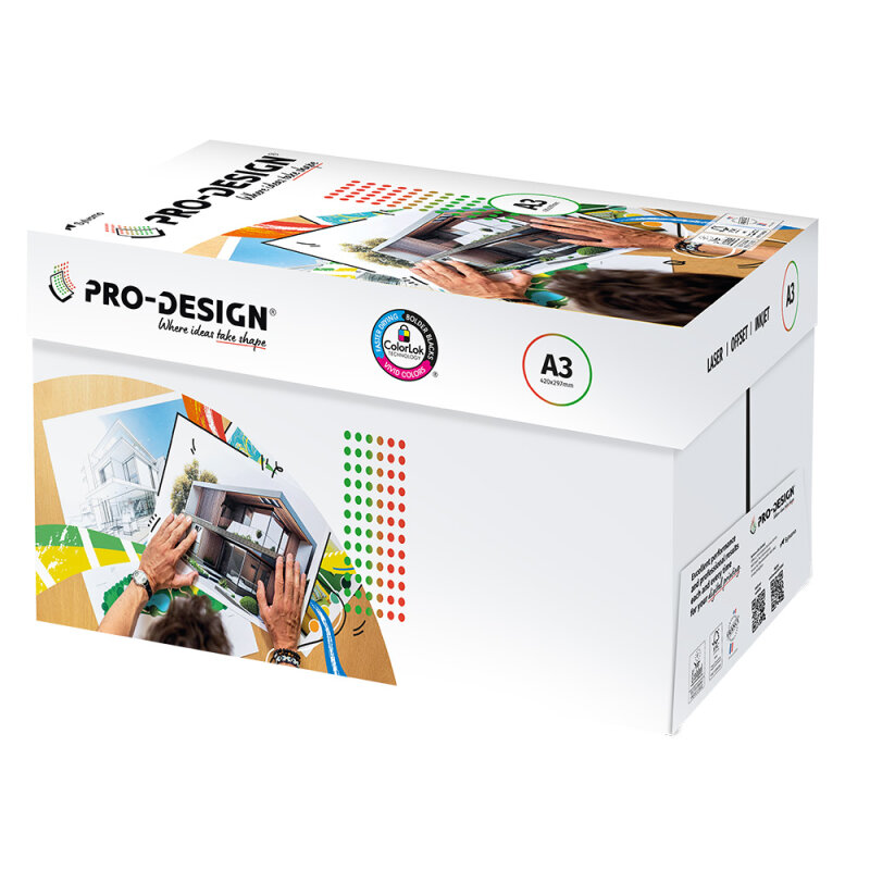 PRO-DESIGN Papier Laser couleur extra blanc A3 100g - 1 Carton (1.500 Feuilles)