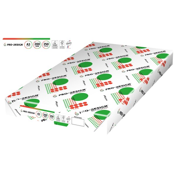 PRO-DESIGN Papier Laser couleur extra blanc A3 200g - 1 Carton (750 Feuilles)
