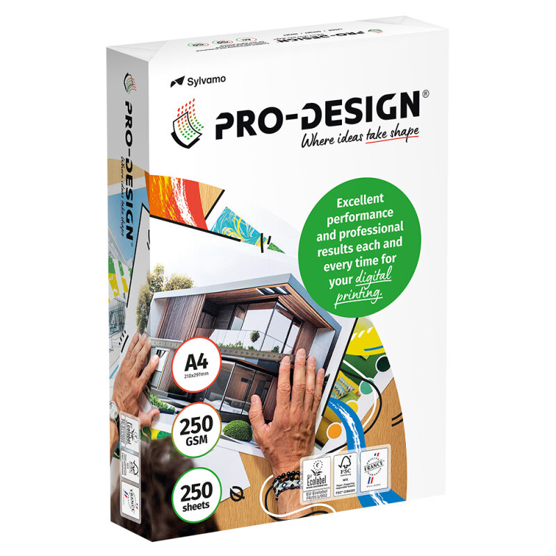 PRO-DESIGN Papier Laser couleur extra blanc A4 250g - 1 Carton (1.000 Feuilles)