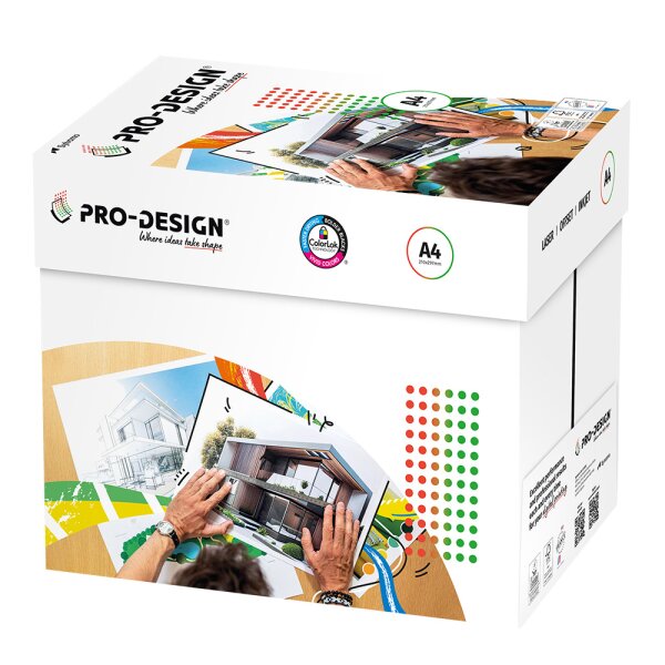 PRO-DESIGN Farblaserpapier hochweiss A4 250g - 1 Karton (1000 Blatt)