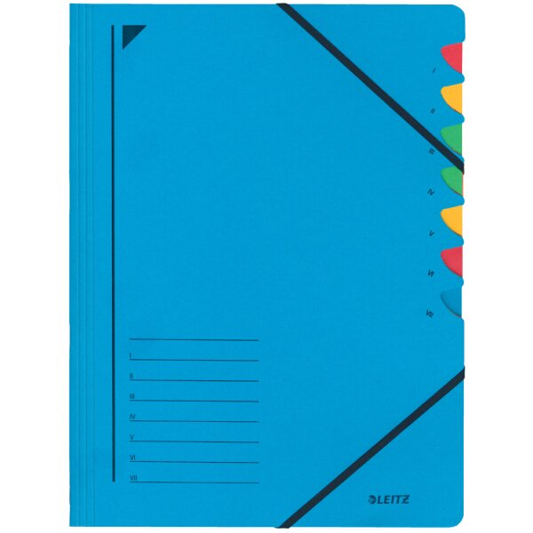 LEITZ Ordnungsmappe, DIN A4, Karton, 7 Fächer, blau