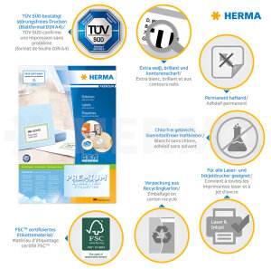 HERMA Étiquette universelle PREMIUM, 210 x 148 mm, blanc