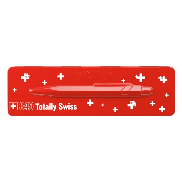 CARAN DACHE Stylo &agrave; bille Totally Swiss 849.053 rouge/blanc, avec boite m&eacute;tal