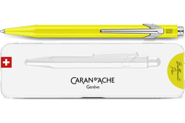 CARAN DACHE Stylo &agrave; bille 849 Pop Line 849.970 jaune fluo, avec boite m&eacute;tal