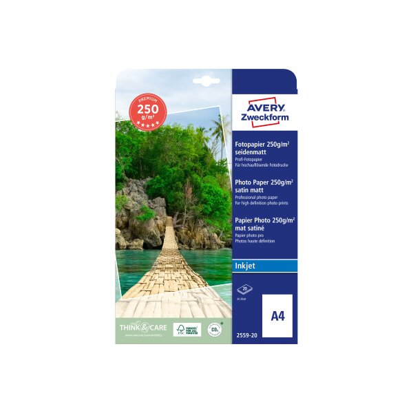 AVERY ZWECKFORM InkJet Photo Paper A4 2559-20 250g,matt, blanc 20 feuilles