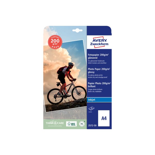 AVERY ZWECKFORM InkJet Photo Paper A4 2572-50 200g,glossy, blanc 50 feuilles