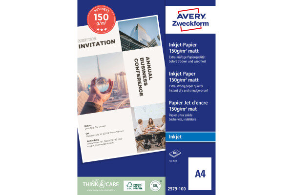 AVERY ZWECKFORM InkJet Paper A4 2579-100 150g, blanc 100 feuilles