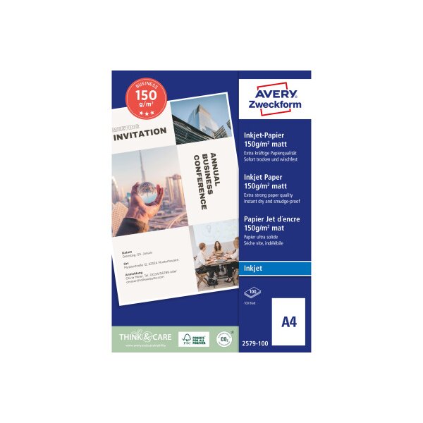 AVERY ZWECKFORM InkJet Paper A4 2579-100 150g, blanc 100 feuilles