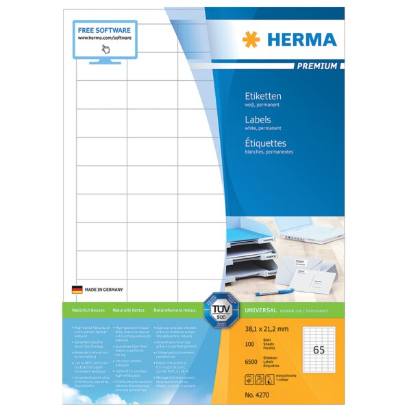 HERMA Étiquette universelle PREMIUM, 38,1 x 21,2 mm, blanc